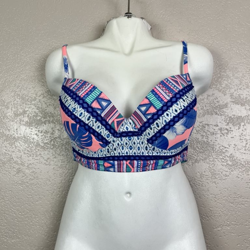 OP Blue‎ and Pink Patterned Bikini Top Size Large